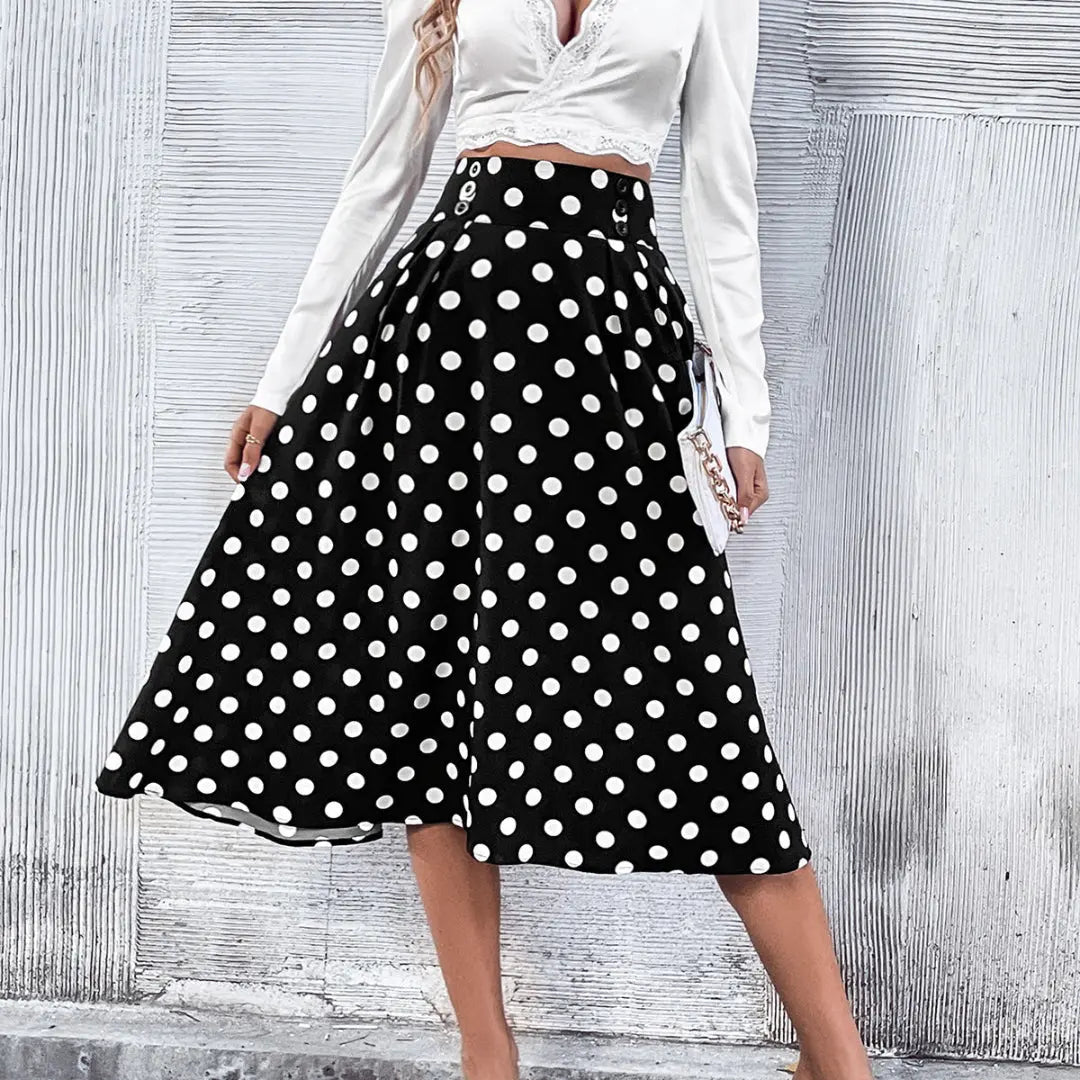 LS | Women Retro Polka Dot Midi Skirt Lion Style