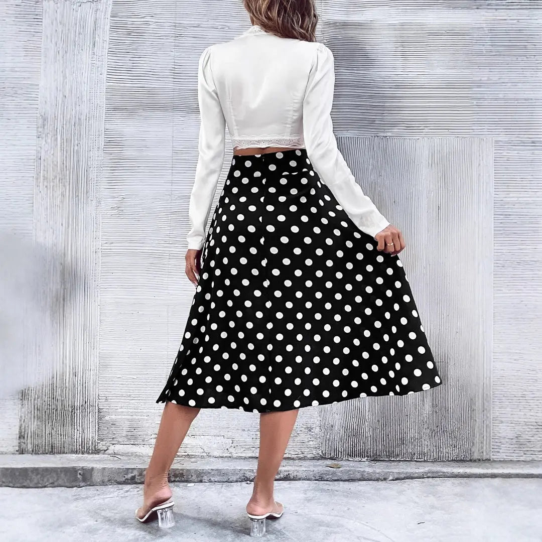 LS | Women Retro Polka Dot Midi Skirt Lion Style