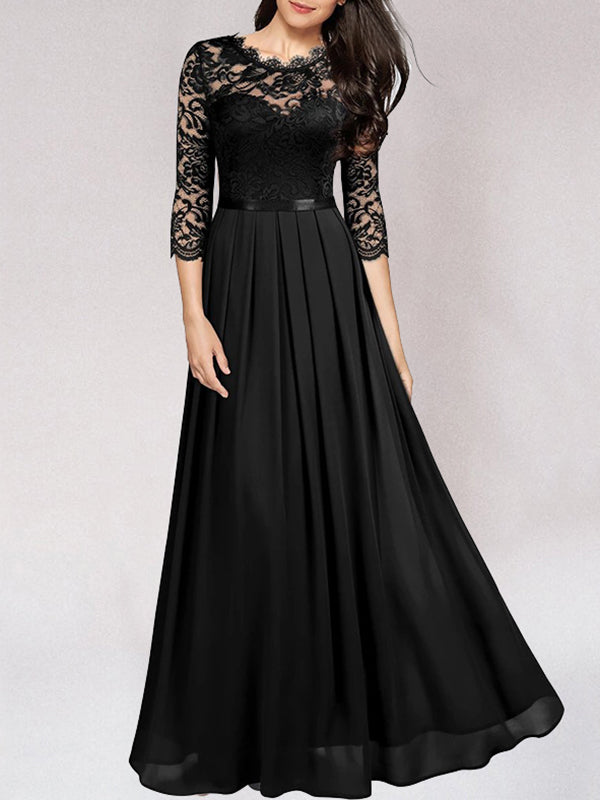 LS | Women Romantic Lace Sleeve Maxi Dress Lion Style
