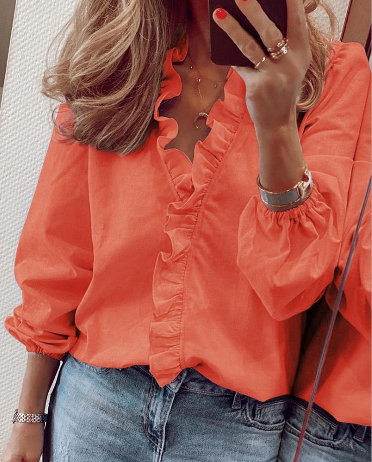 LS | Women Ruffle Trim Blouse Lion Style