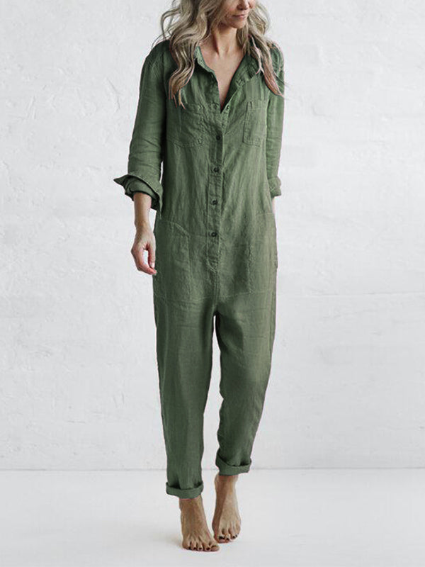 LS | Women Shirt Collar Jumpsuit Lion Style