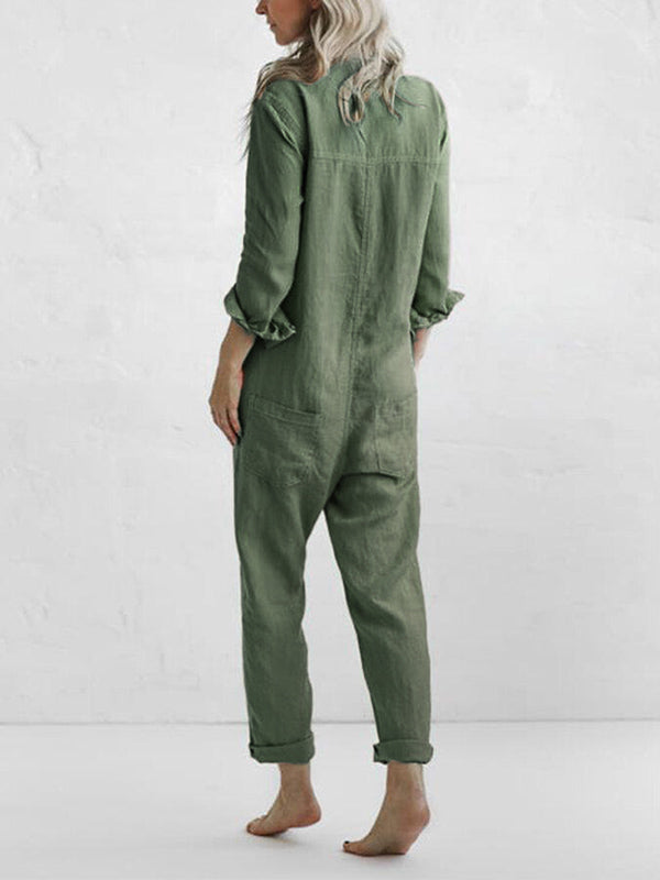LS | Women Shirt Collar Jumpsuit Lion Style