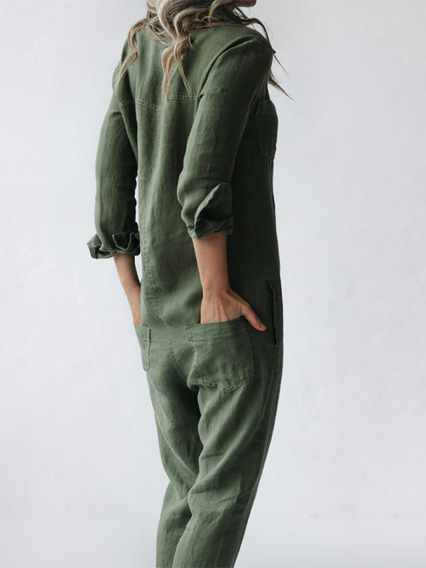 LS | Women Shirt Collar Jumpsuit Lion Style