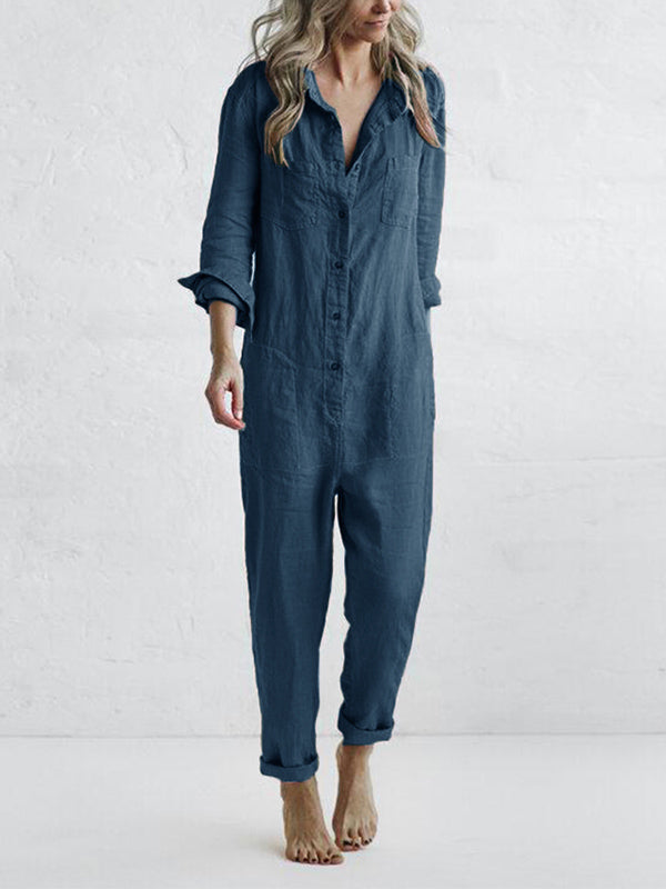 LS | Women Shirt Collar Jumpsuit Lion Style