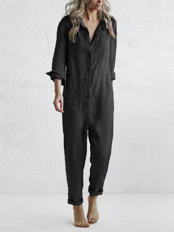 LS | Women Shirt Collar Jumpsuit Lion Style