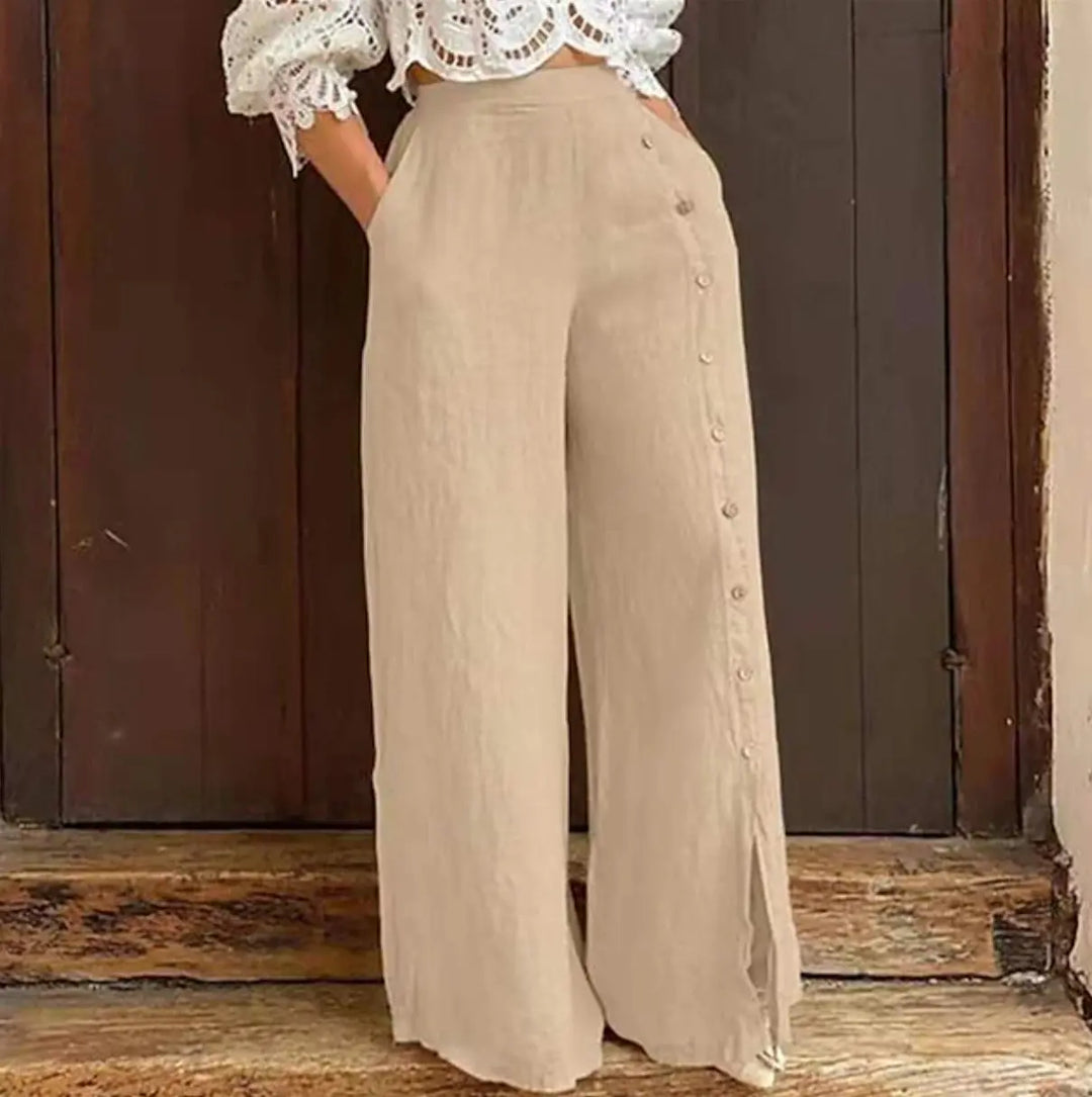LS | Women Side Button Flow Pants Lion Style