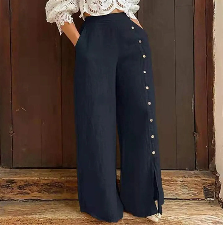 LS | Women Side Button Flow Pants Lion Style
