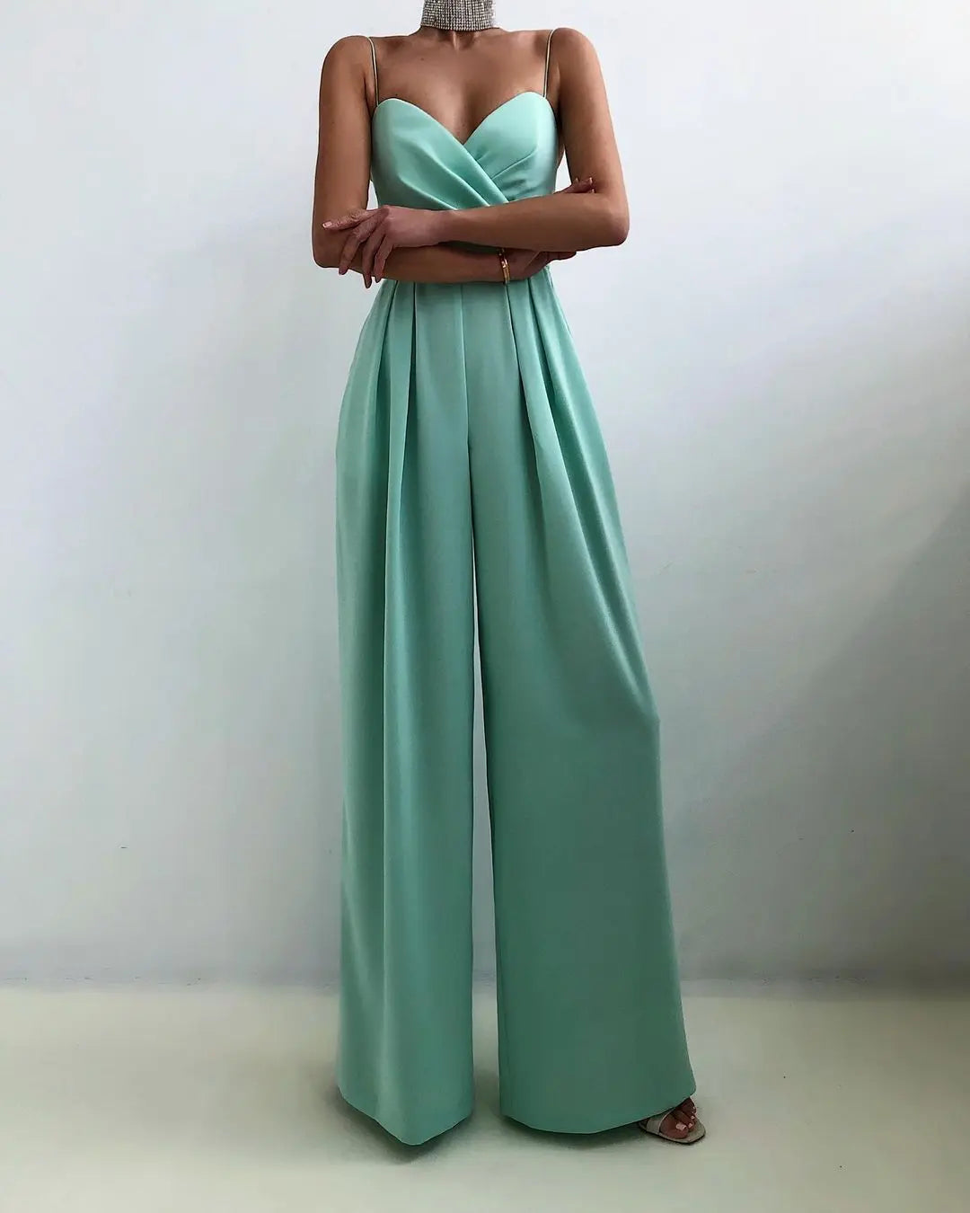 LS | Women Slim Bodice Wide Leg Jumpsuit Lion Style
