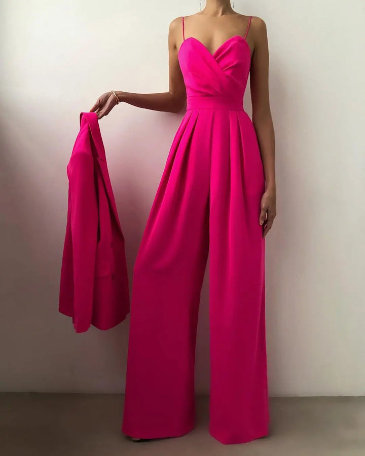 LS | Women Slim Bodice Wide Leg Jumpsuit Lion Style