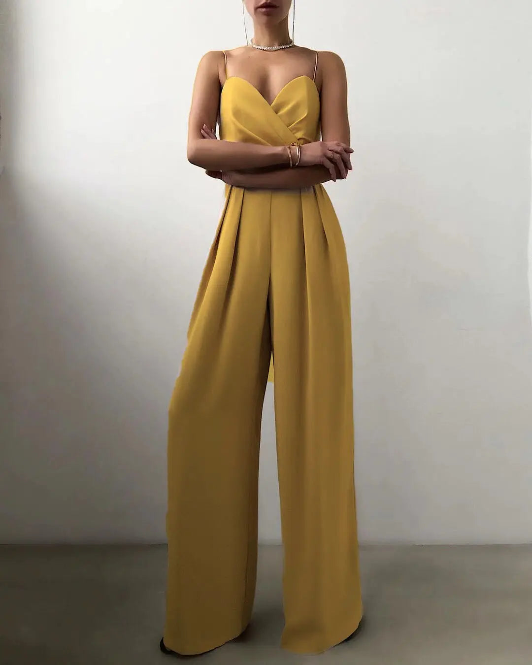 LS | Women Slim Bodice Wide Leg Jumpsuit Lion Style