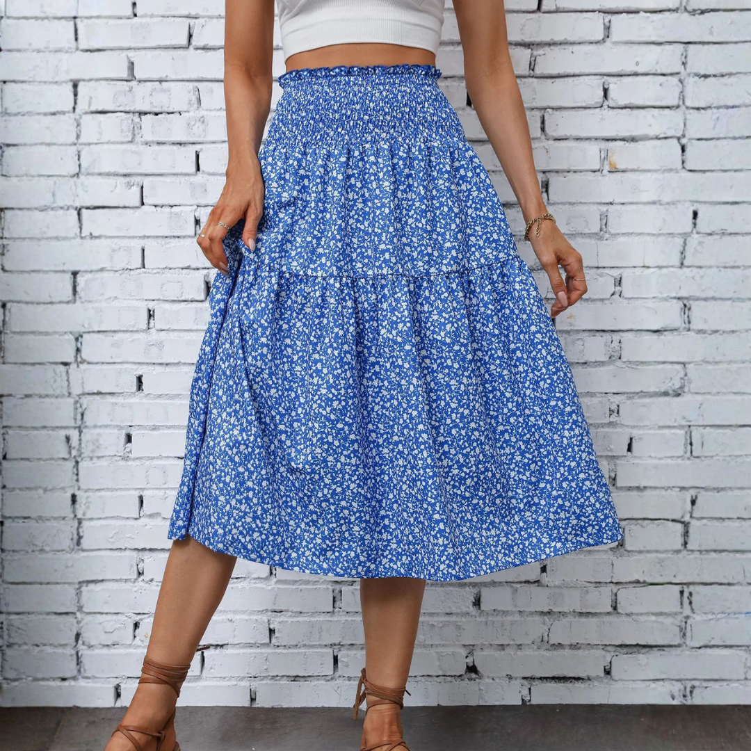 LS | Women Smocked Waist Midi Skirt Lion Style