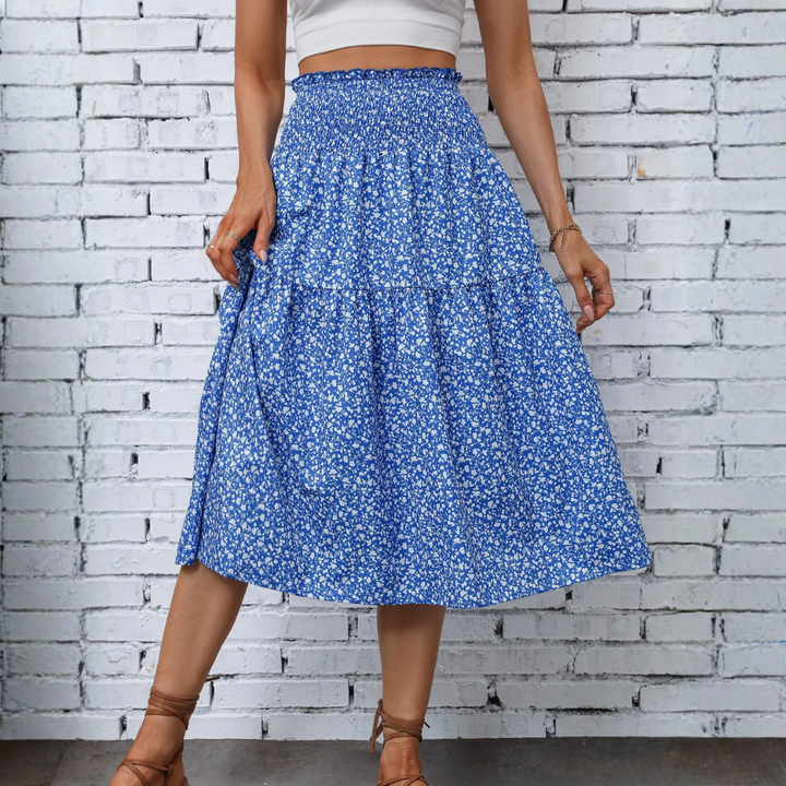 LS | Women Smocked Waist Midi Skirt Lion Style