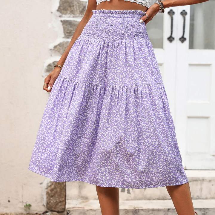 LS | Women Smocked Waist Midi Skirt Lion Style