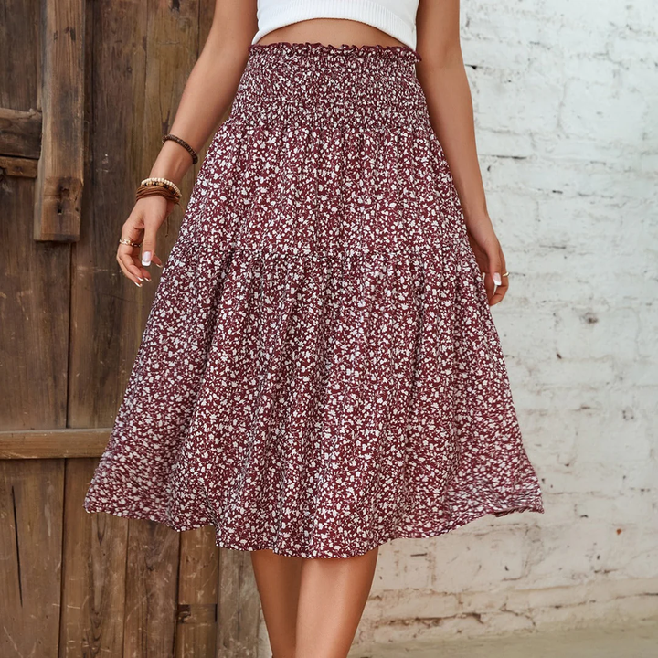 LS | Women Smocked Waist Midi Skirt Lion Style