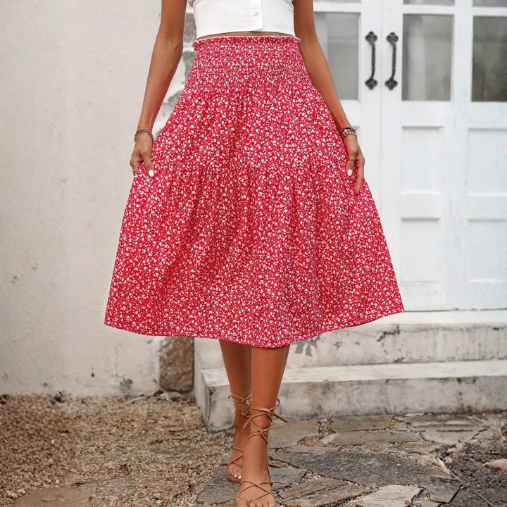 LS | Women Smocked Waist Midi Skirt Lion Style