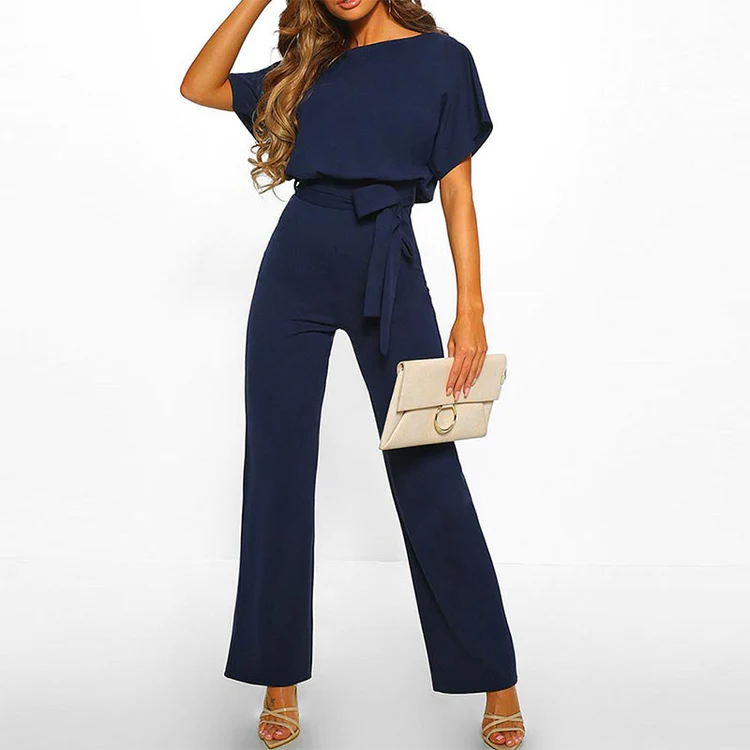 LS | Women Soft Drape Belted Jumpsuit Lion Style