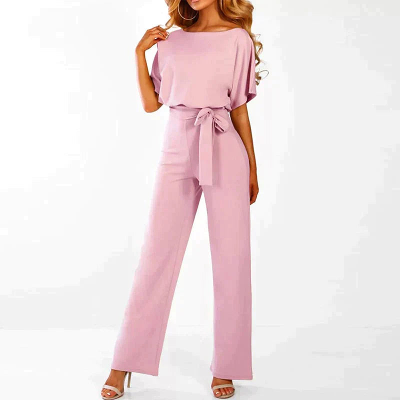 LS | Women Soft Drape Belted Jumpsuit Lion Style