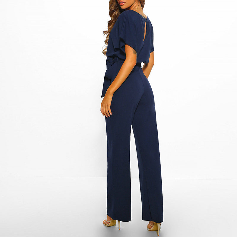 LS | Women Soft Flow Belted Jumpsuit Lion Style