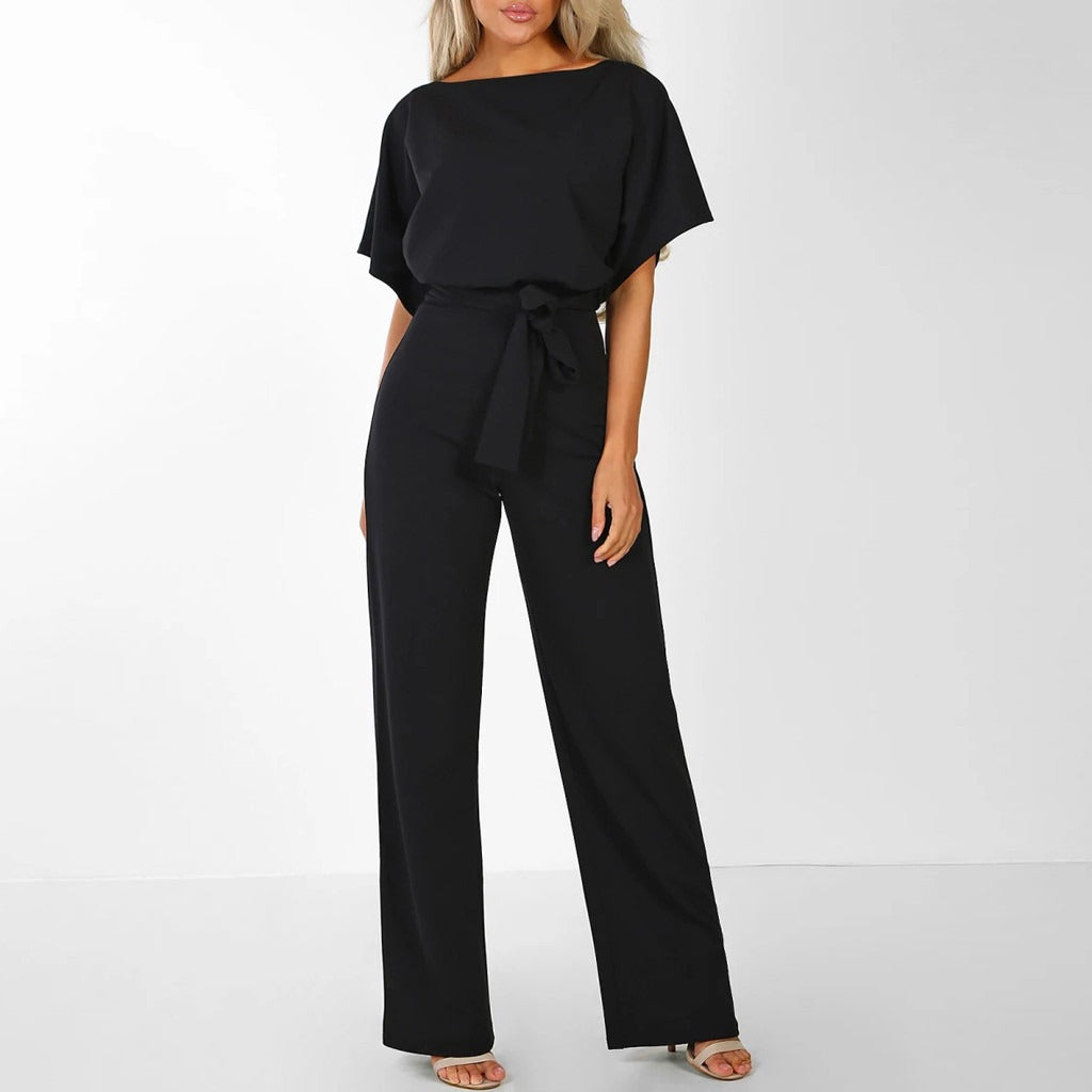 LS | Women Soft Flow Belted Jumpsuit Lion Style