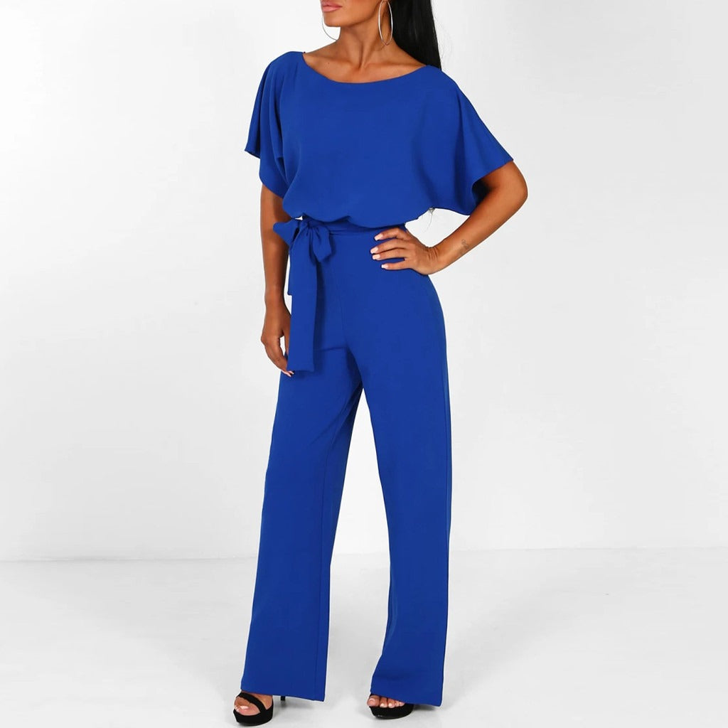 LS | Women Soft Flow Belted Jumpsuit Lion Style