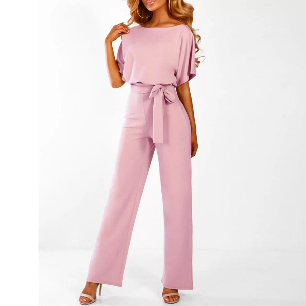 LS | Women Soft Flow Belted Jumpsuit Lion Style