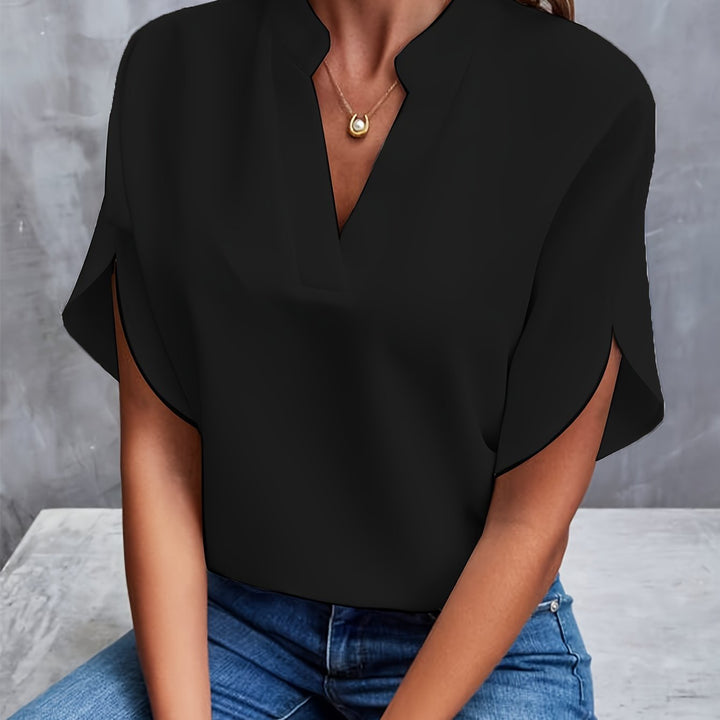 LS | Women Soft Flow Split Neck Blouse Lion Style