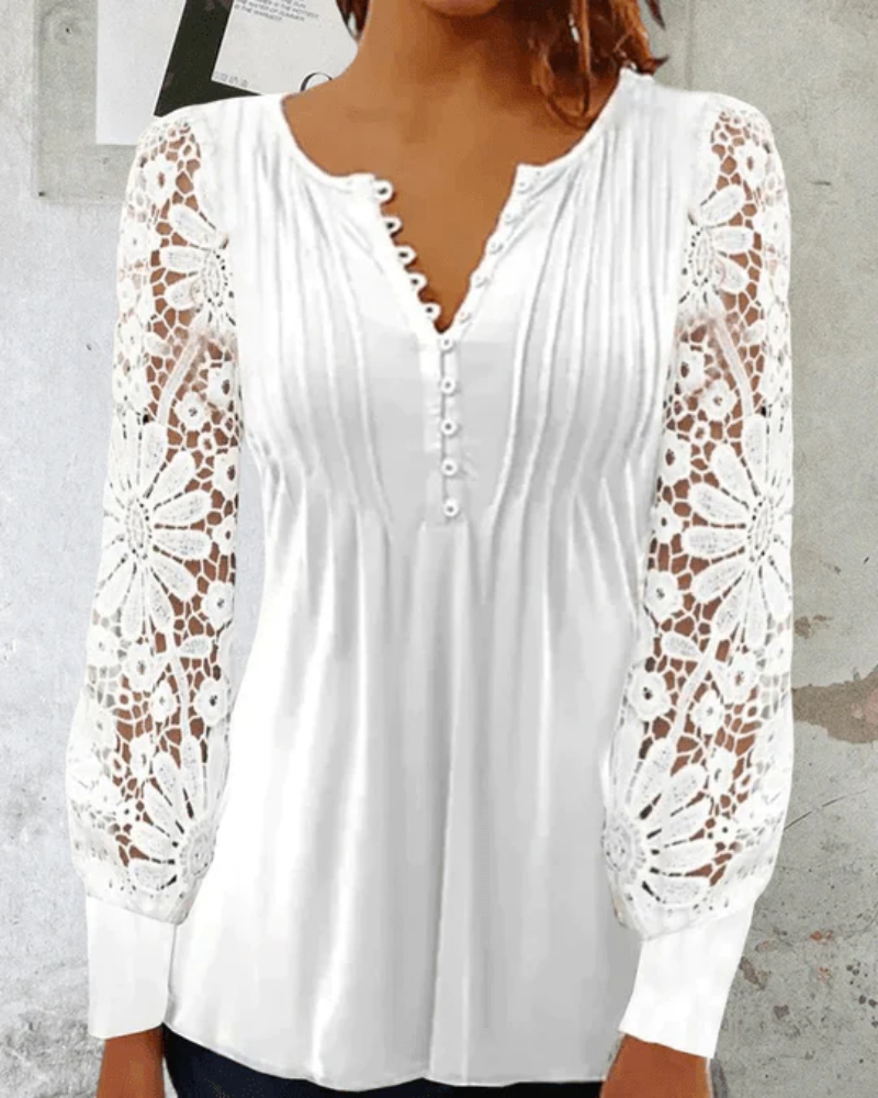 LS | Women Soft Pleated V Neck Blouse Lion Style