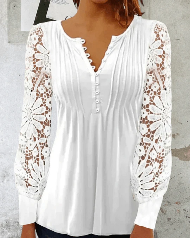 LS | Women Soft Pleated V Neck Blouse Lion Style