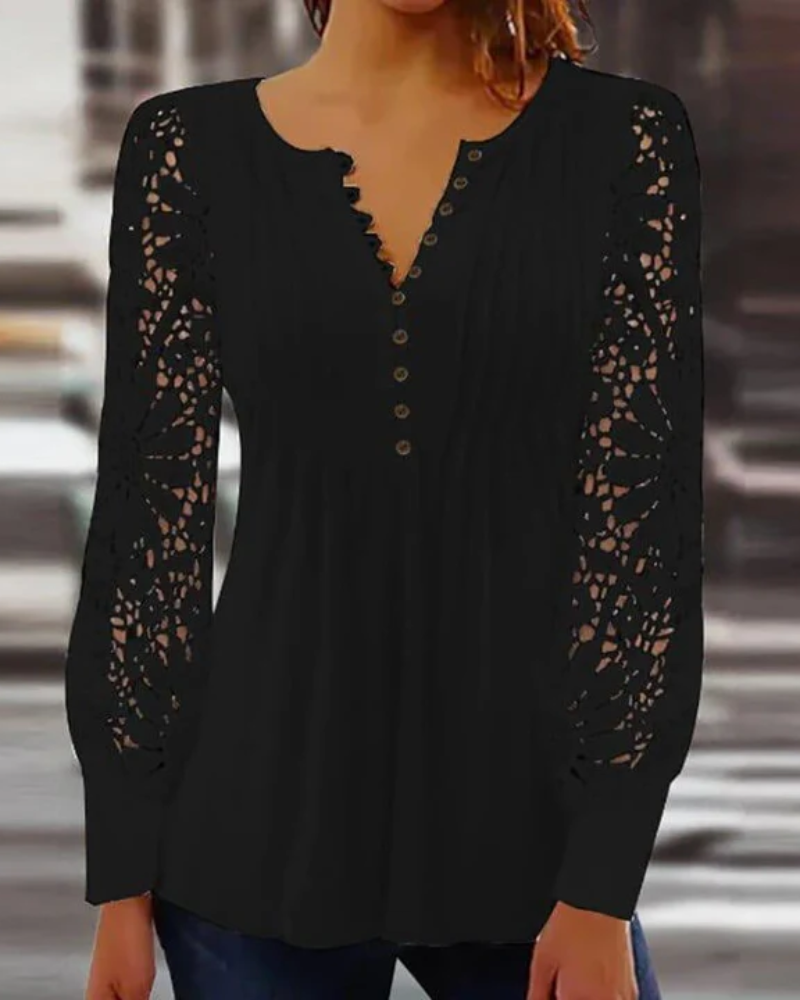 LS | Women Soft Pleated V Neck Blouse Lion Style