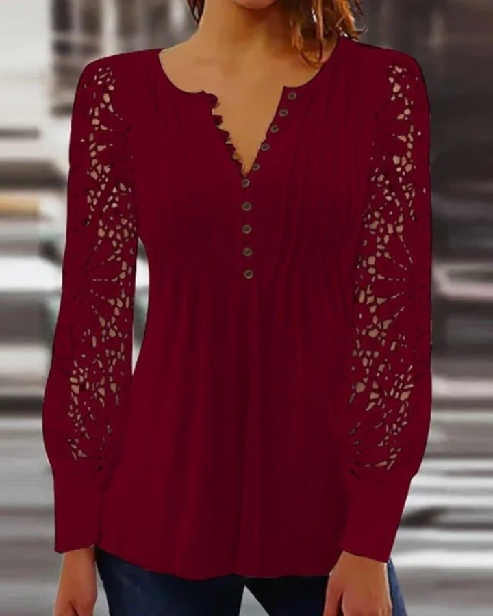 LS | Women Soft Pleated V Neck Blouse Lion Style