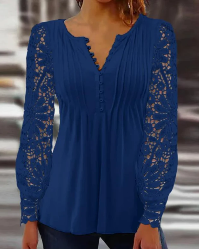 LS | Women Soft Pleated V Neck Blouse Lion Style