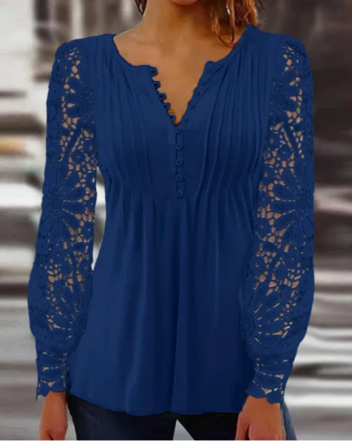 LS | Women Soft Pleated V Neck Blouse Lion Style