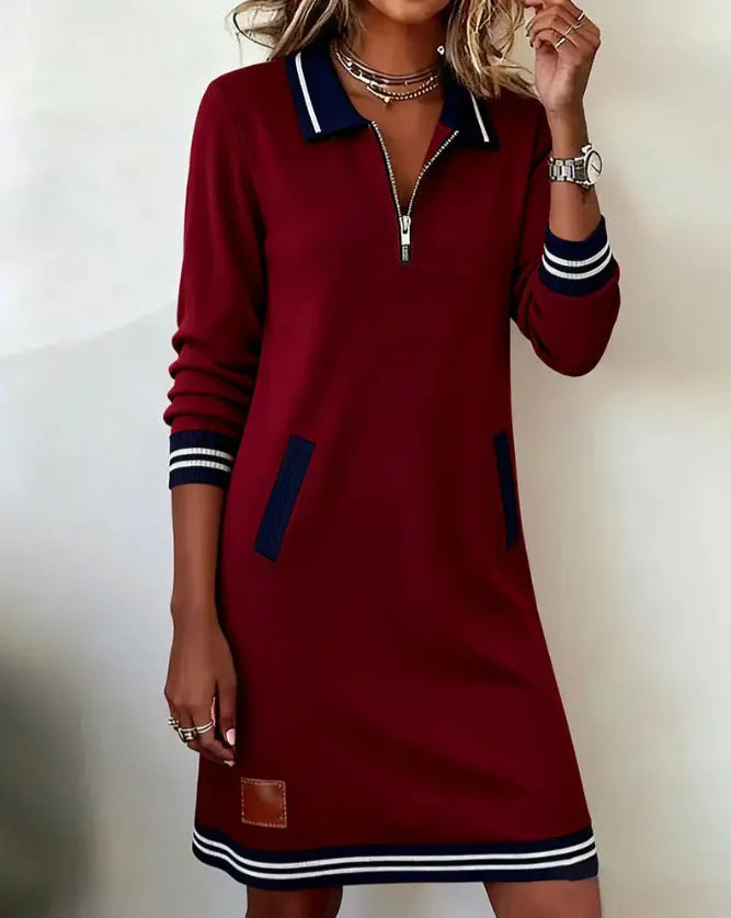 LS | Women Sport Zip Collar Mini Dress Lion Style