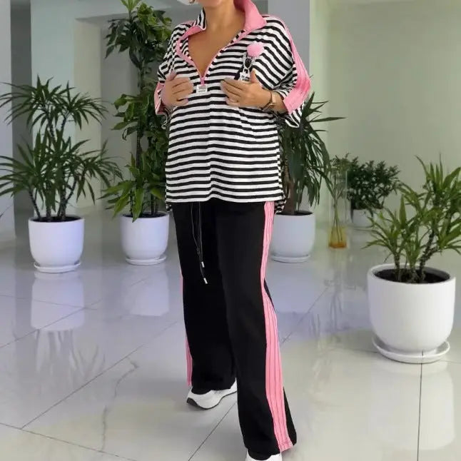 LS | Women Street Stripe Lounge Pants Set Lion Style