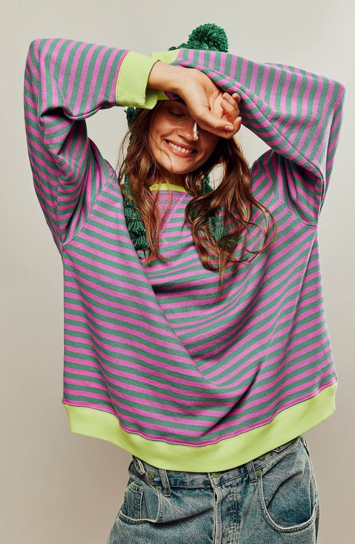 LS | Women Striped Oversized Sweatshirt Lion Style