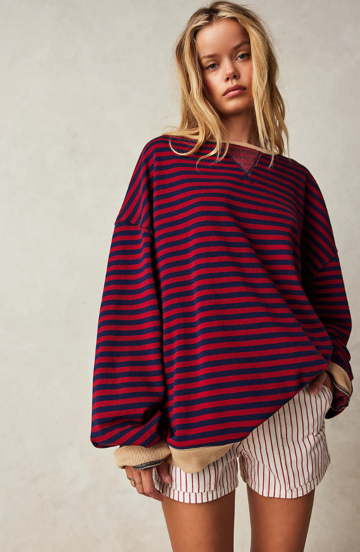 LS | Women Striped Oversized Sweatshirt Lion Style