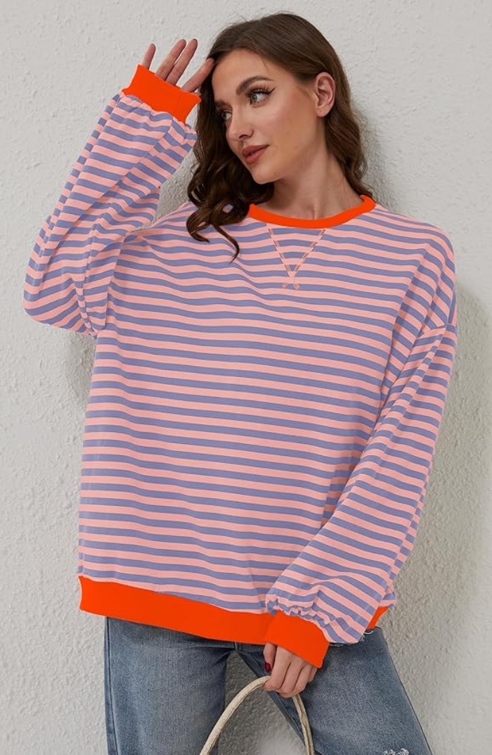 LS | Women Striped Oversized Sweatshirt Lion Style