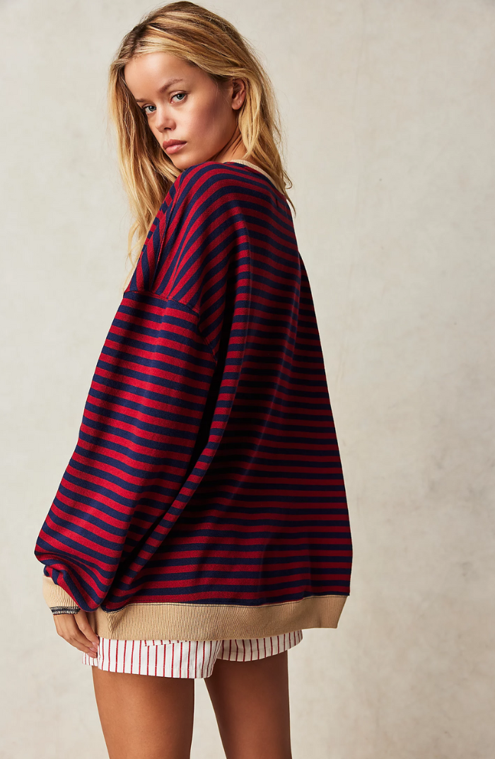 LS | Women Striped Oversized Sweatshirt Lion Style