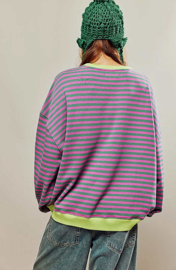 LS | Women Striped Oversized Sweatshirt Lion Style