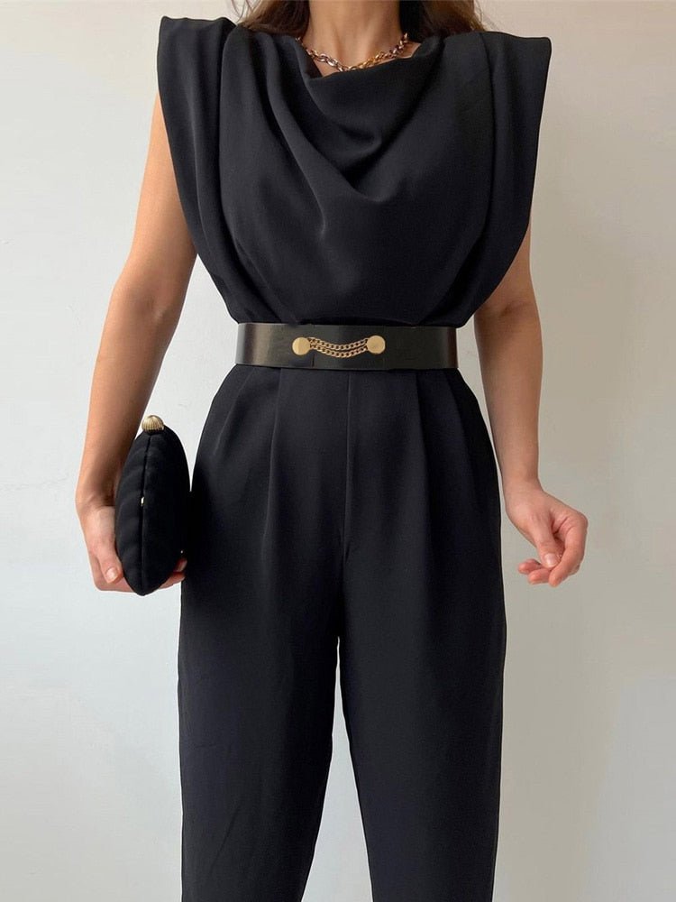 LS | Women Structured Waist Belt Jumpsuit Lion Style