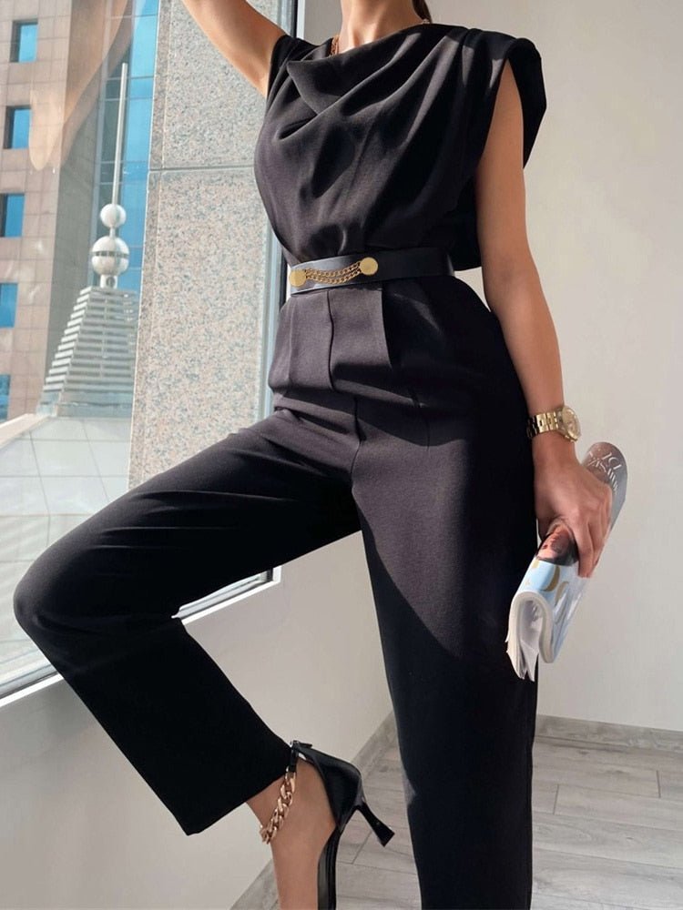 LS | Women Structured Waist Belt Jumpsuit Lion Style
