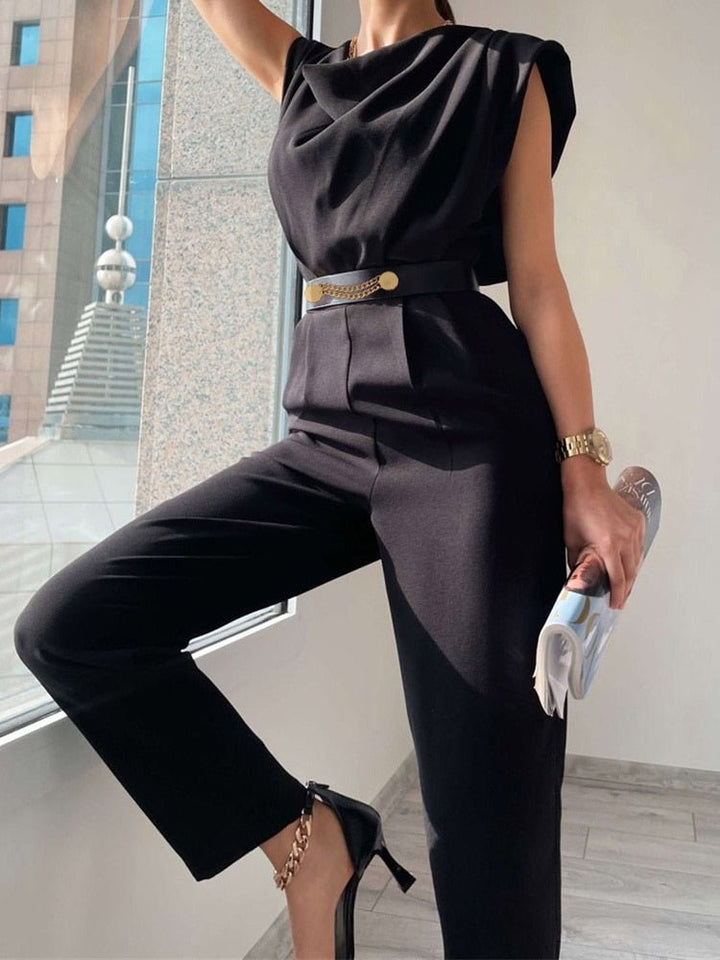 LS | Women Structured Waist Belt Jumpsuit Lion Style