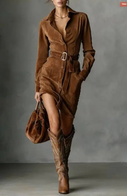 LS | Women Stylish Belted Mini Dress Lion Style