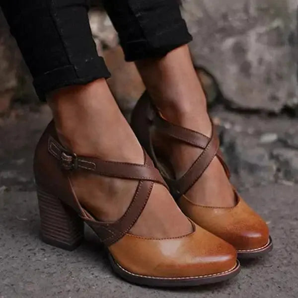LS | Women Stylish Cross Strap Pumps Lion Style
