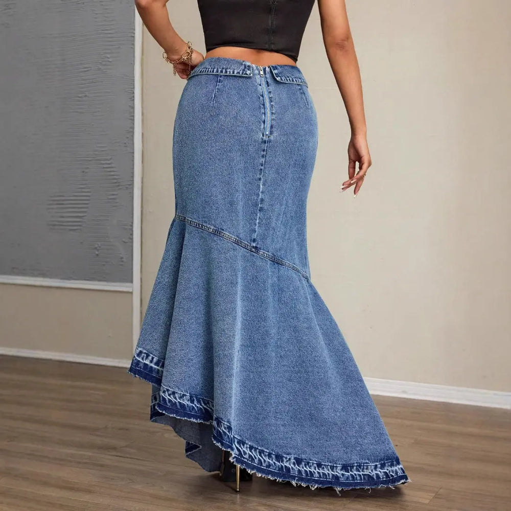 LS | Women Stylish Denim Maxi Skirt Lion Style