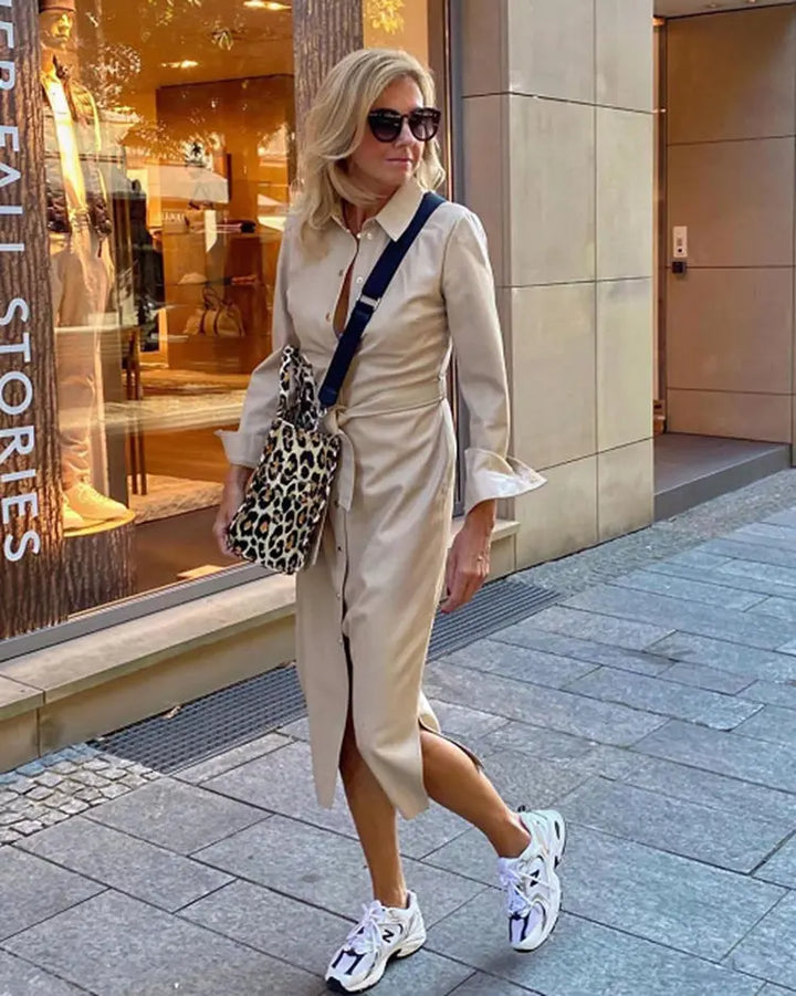 LS | Women Tailored Button Midi Dress Lion Style