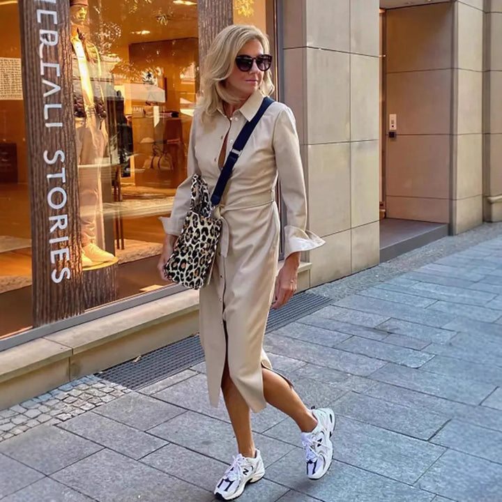 LS | Women Tailored Button Midi Dress Lion Style