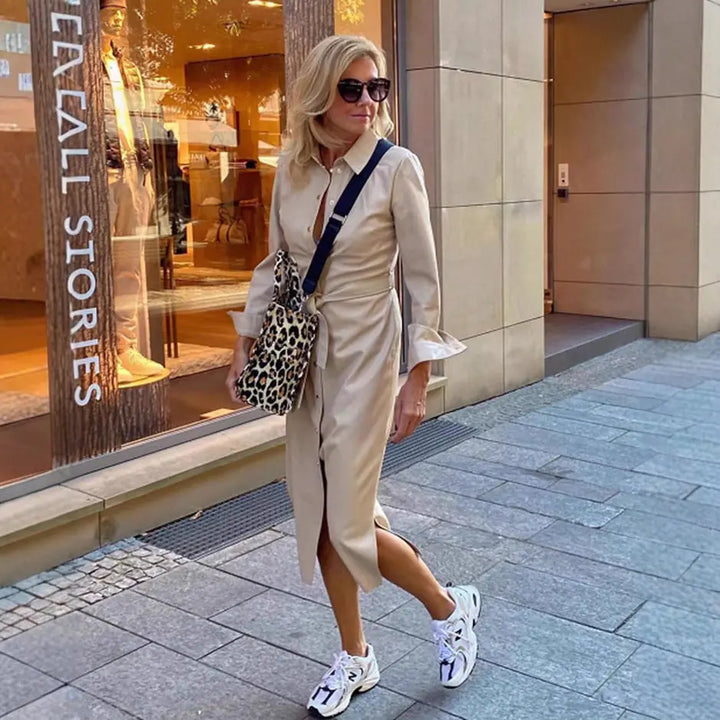 LS | Women Tailored Button Midi Dress Lion Style
