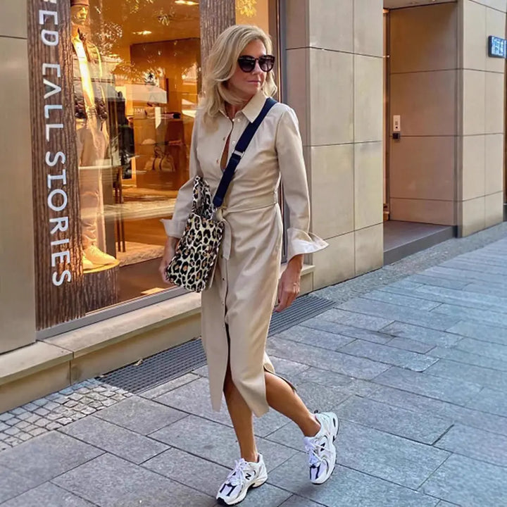 LS | Women Tailored Button Midi Dress Lion Style