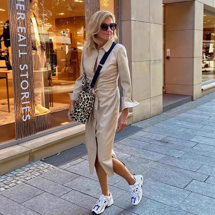 LS | Women Tailored Button Midi Dress Lion Style